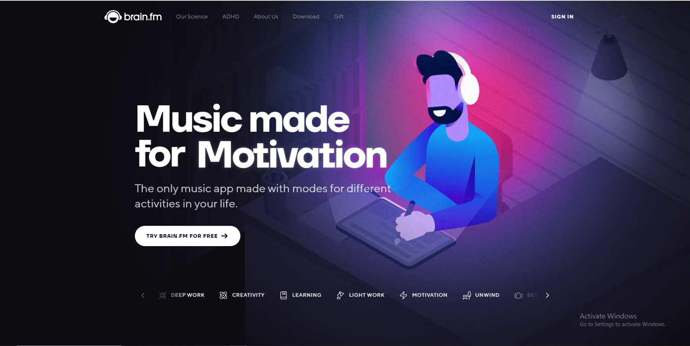 Brain.fm homepage