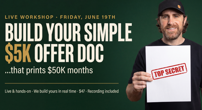 Dan-Harrison-holding-a-Top-Secret-stamped-document-for-the-Five-Thousand-Dollar-Offer-Doc-live-workshop