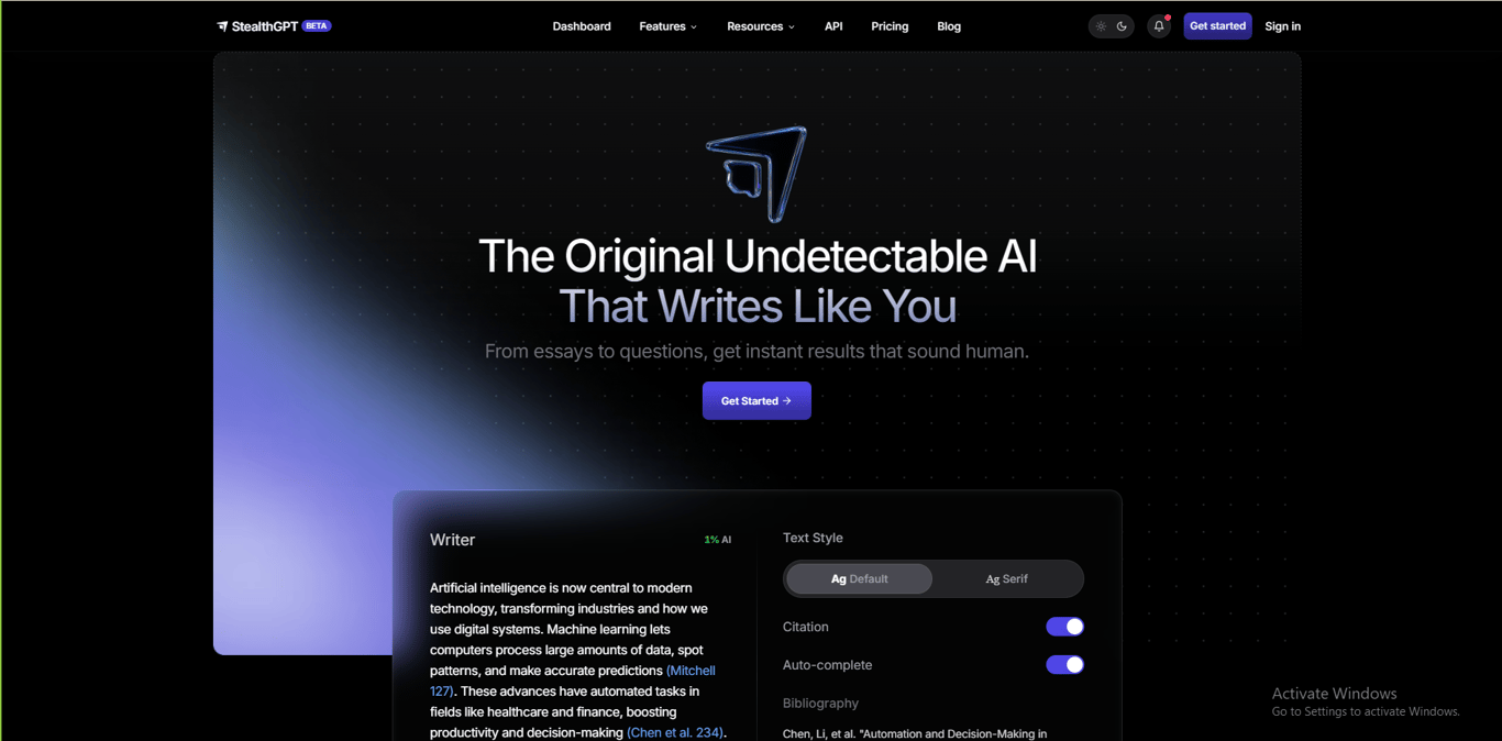 StealthGPT homepage