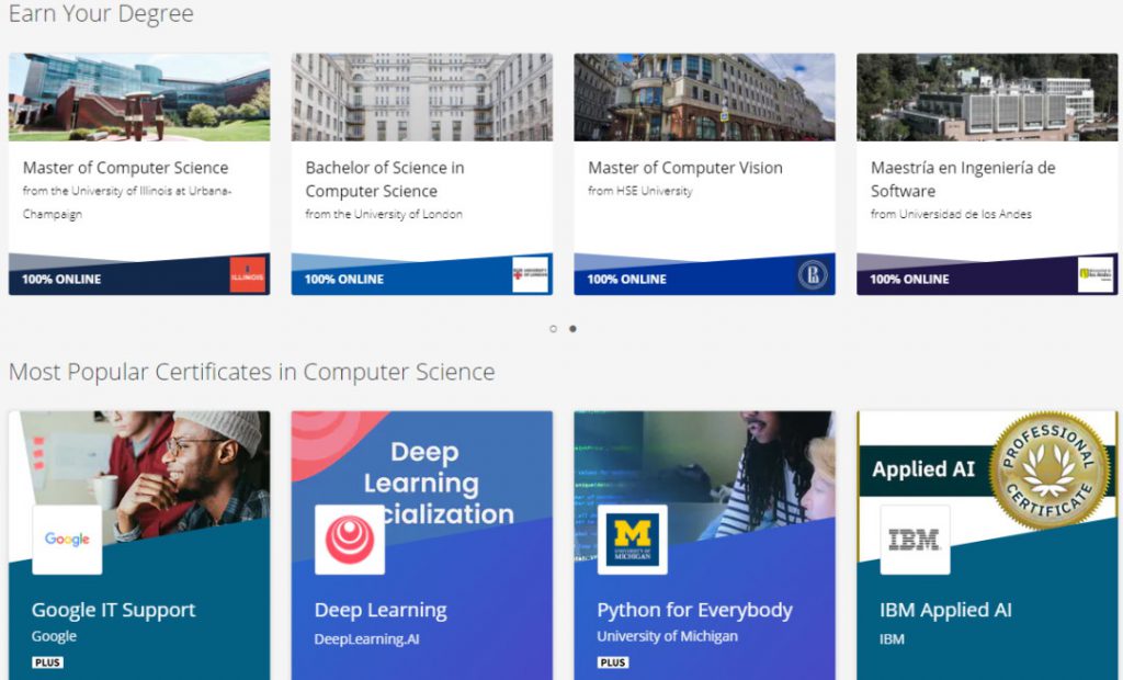 Coursera learning experience with videos, quizzes, and hands-on projects