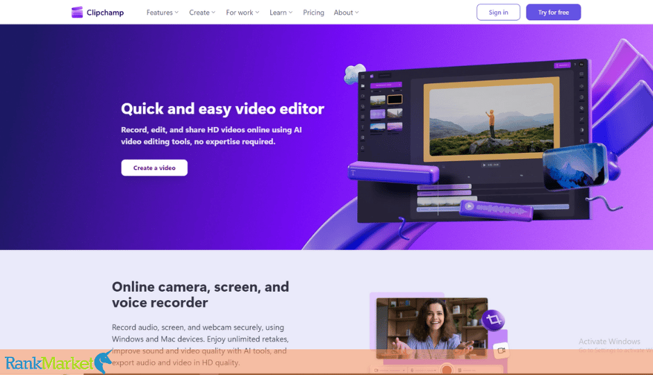 Clipchamp Homepage