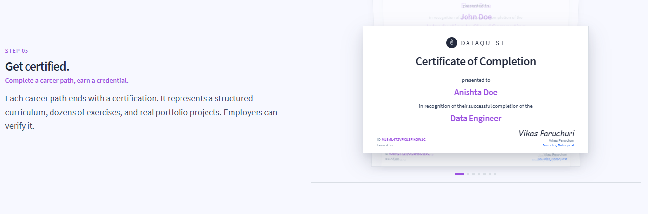 Dataquest-Official-Verification-Certificate-Of-Completion-For-Data-Engineer-Pathway