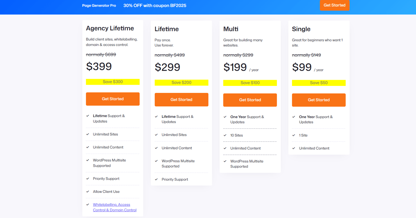Page Generator Pro lifetime pricing