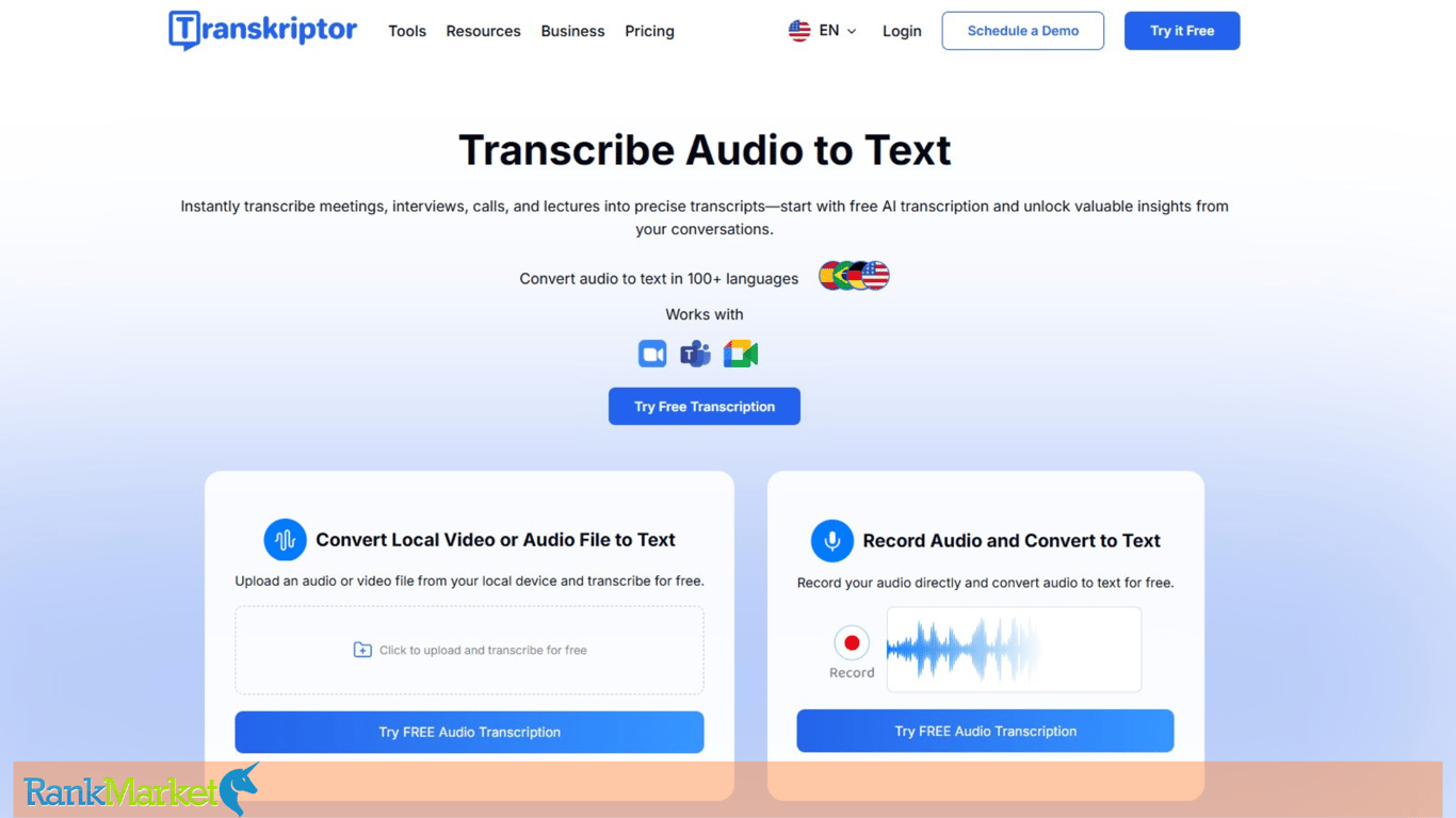Transkriptor Homepage