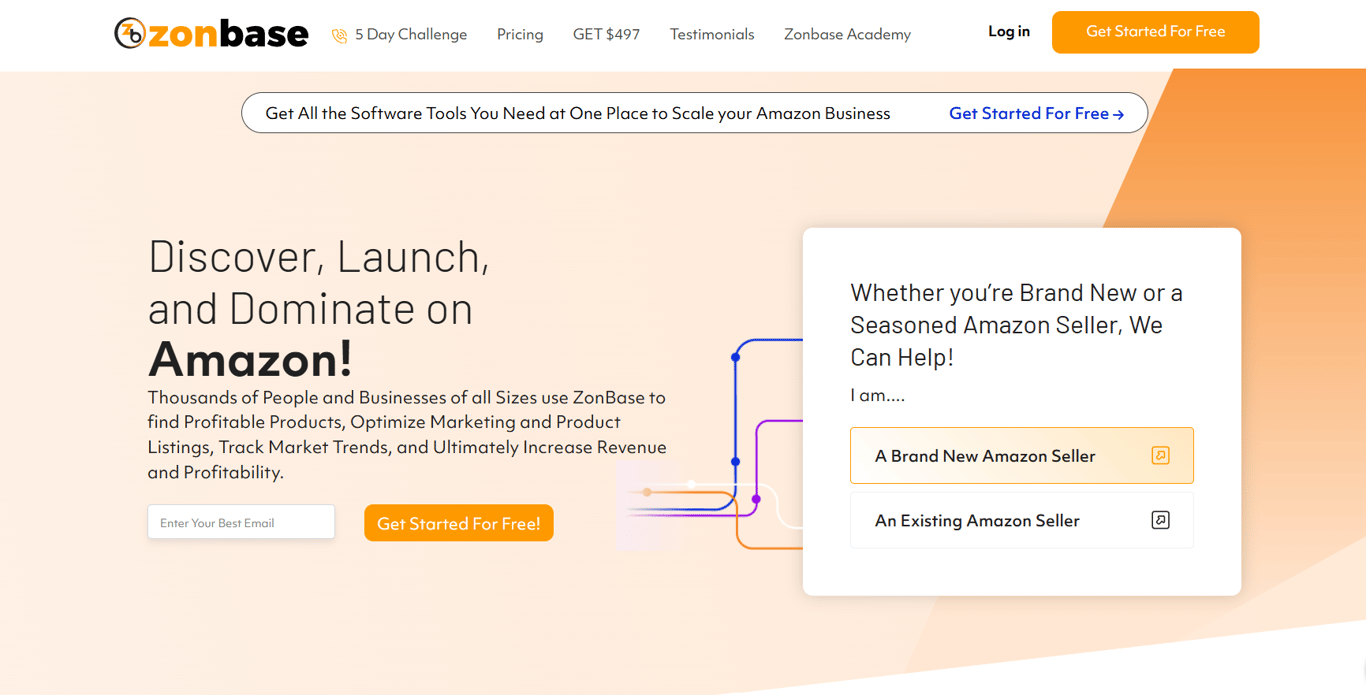 Zonbase primary dashboard interface highlighting the clean layout and quick-access sidebar for seller analytics