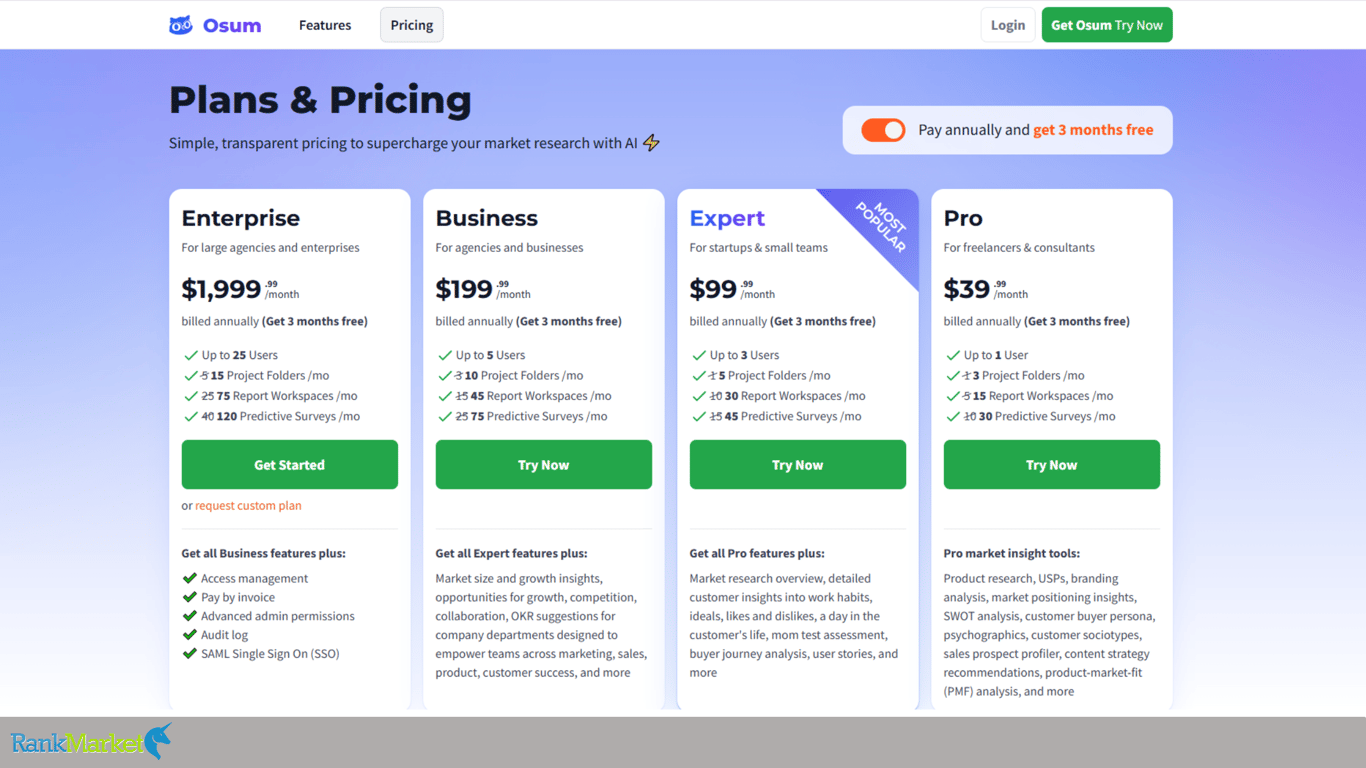 Osum-Pricing-Plans-For-Market-Research-And-Enterprise-Use