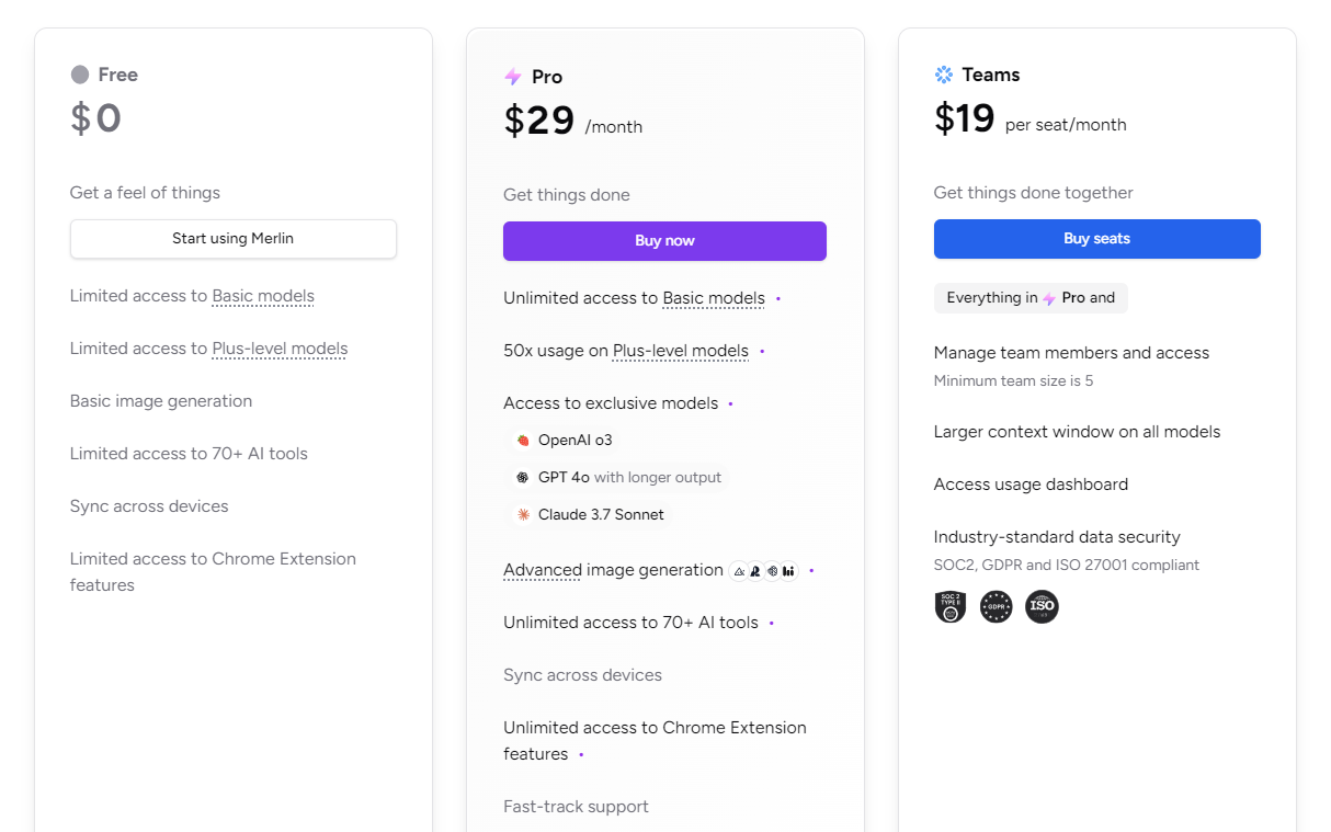 Merlin AI pricing