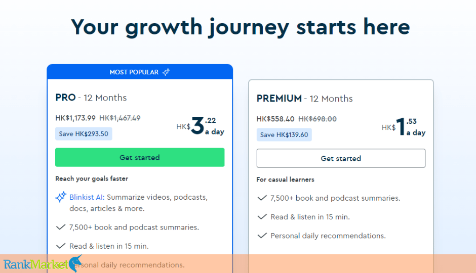 Blinkist Pricing Plans