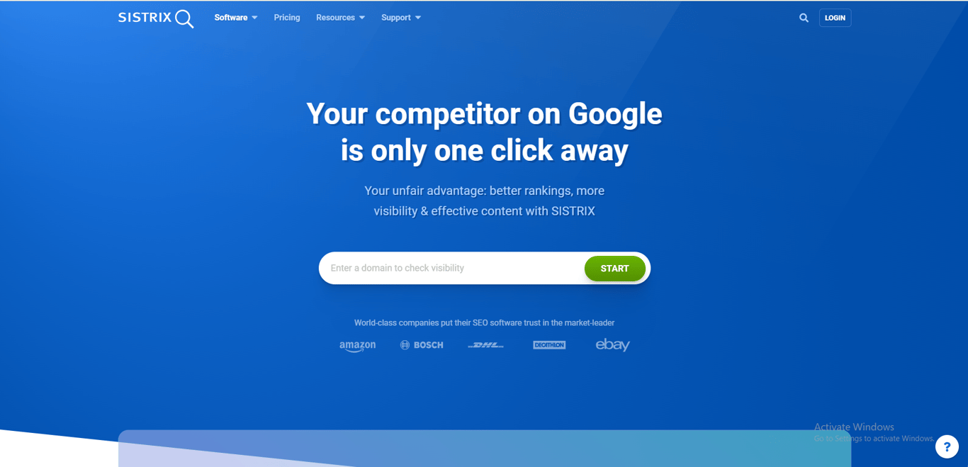 Sistrix website interface for SEO analytics platform