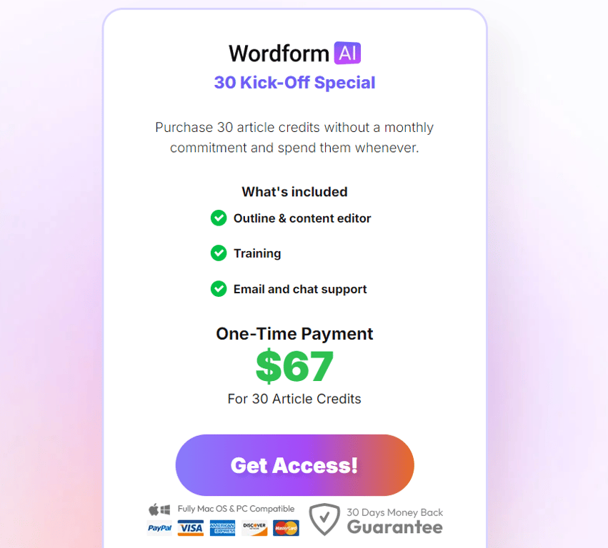 Wordform AI pricing plans