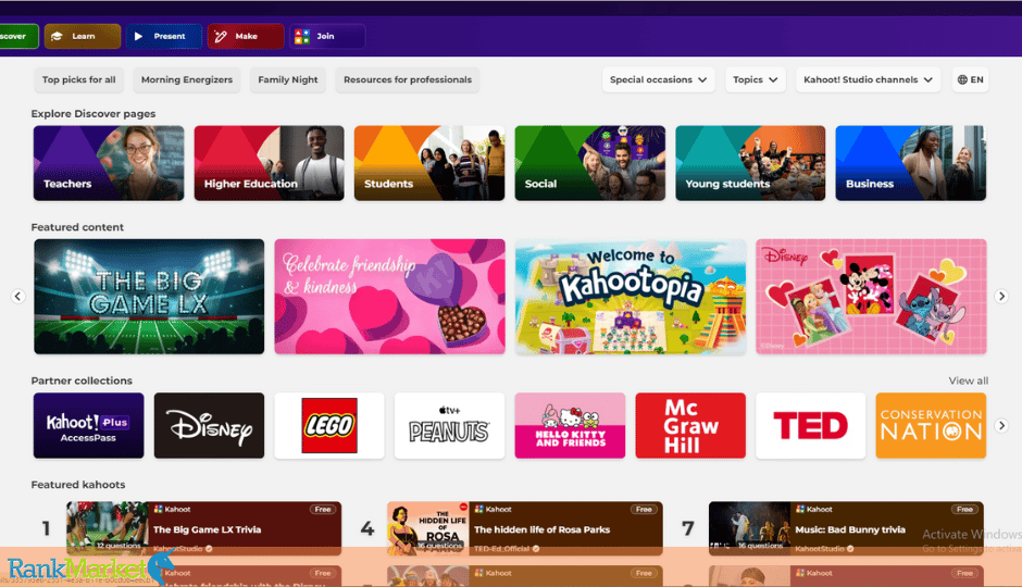 Kahoot Online Quiz Learning Platform Interface.