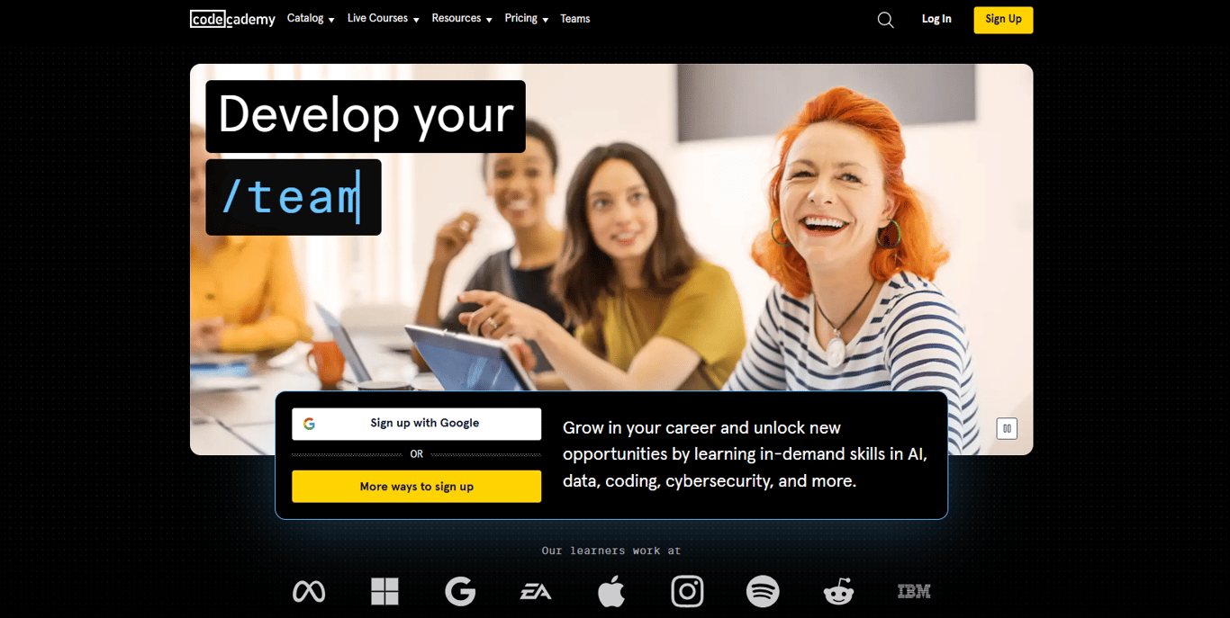 Tech-education-platform-welcome-screen-offering-in-demand-skills-training-and-quick-registration