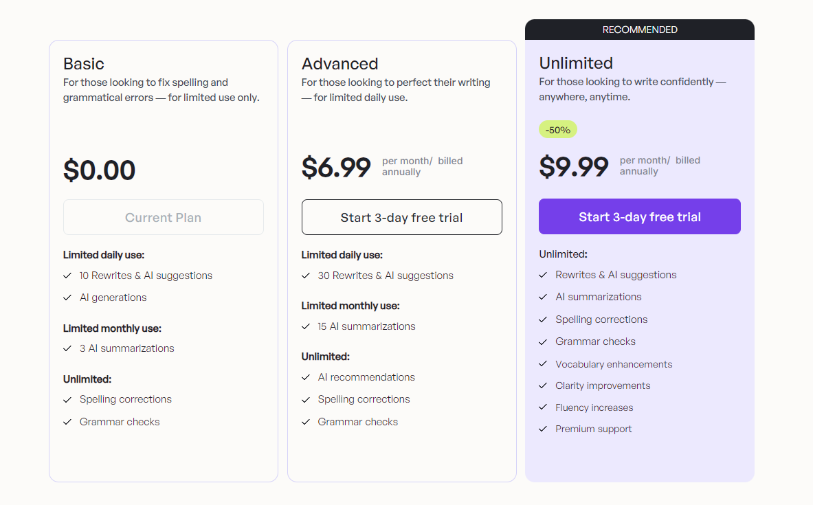 Wordtune pricing tiers suitable for individuals and teams