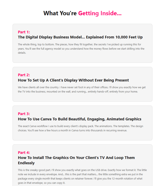 Digital Display Business course modules on setup Canva graphics and installation