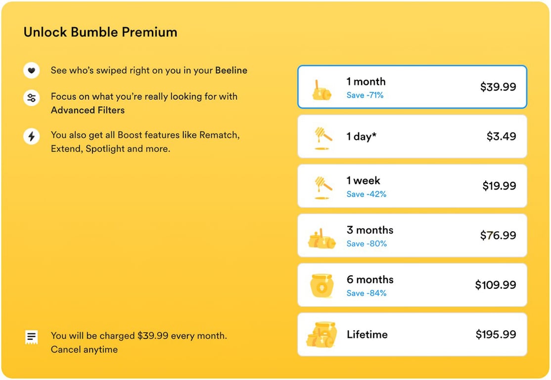 Bumble pricing