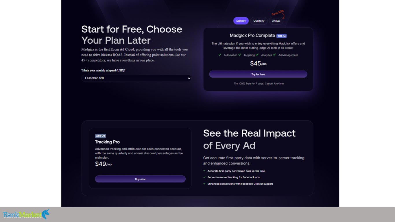 Two-Tier-Pricing-Layout-Comparing-Madgicx-Pro-Complete-Subscription-At-Forty-Five-Dollars-Against-Tracking-Pro-Add-On