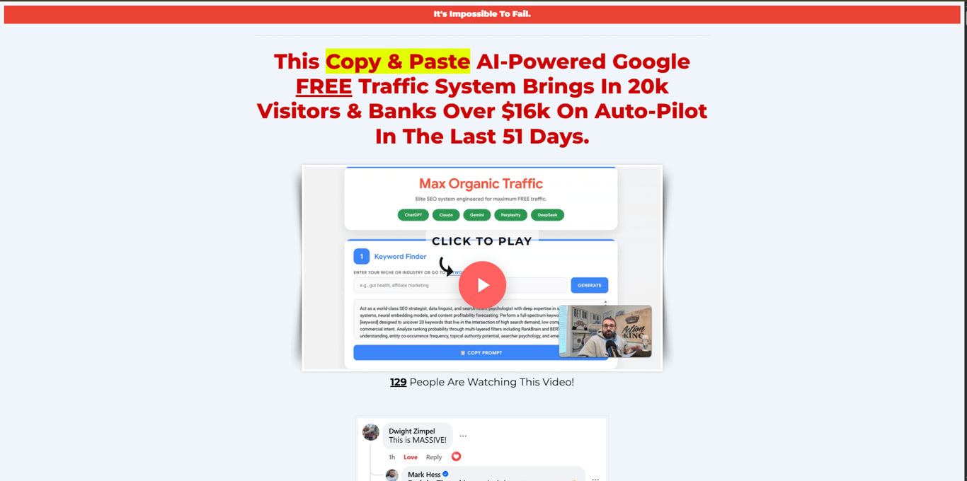 Max Organic Traffic homepage