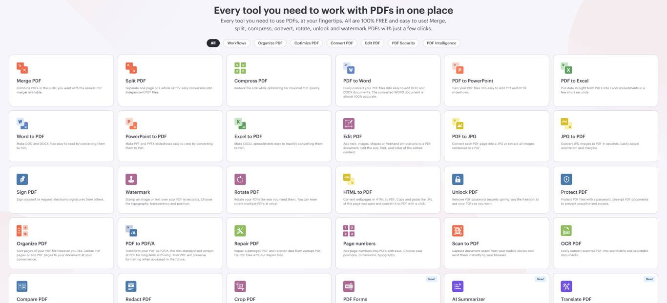 Grid-layout-of-smart-PDF-utilities-featuring-new-AI-Summarizer-and-Translate-PDF-feature-cards