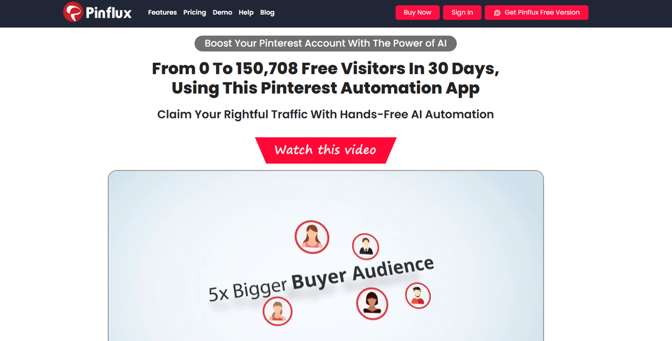 Pinflux homepage dashboard - Pinterest automation platform - campaign management overview - performance analytics charts - impressions saves and follower growth metrics