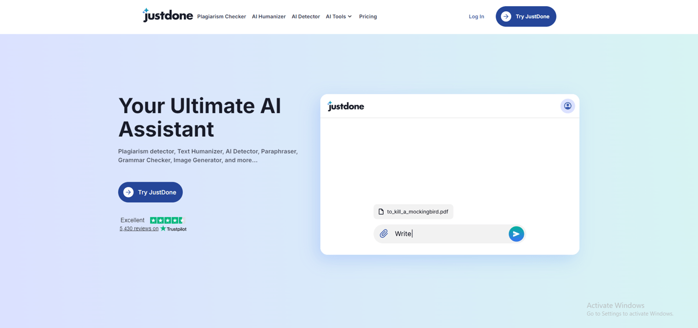 JustDone AI website interface