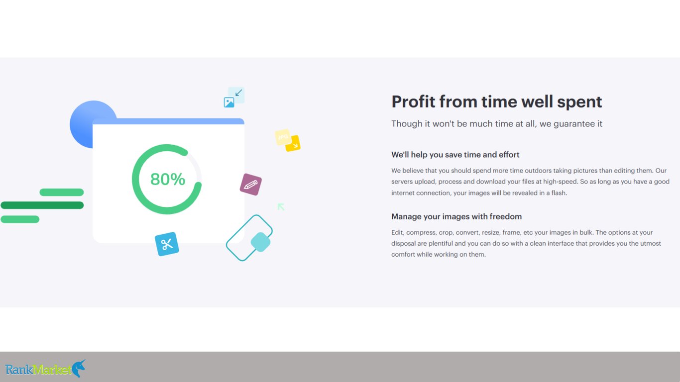 Abstract-Graphic-Showing-An-Eighty-Percent-Loading-Circle-And-Crop-Icons-Next-To-Text-Profit-From-Time-Well-Spent