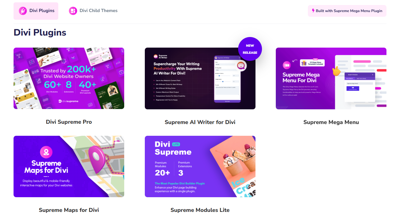 Divi Supreme modules interface displayed inside Divi Builder