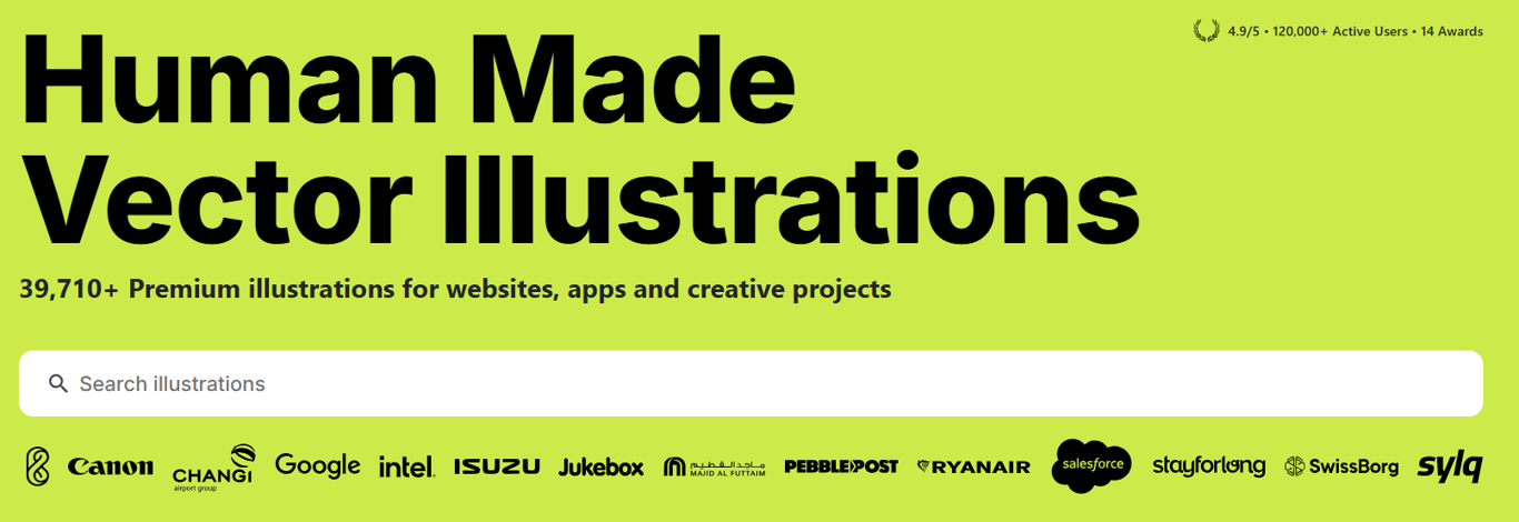 GetIllustrations dashboard showing neatly organized vector illustration library with customizable SVG graphics