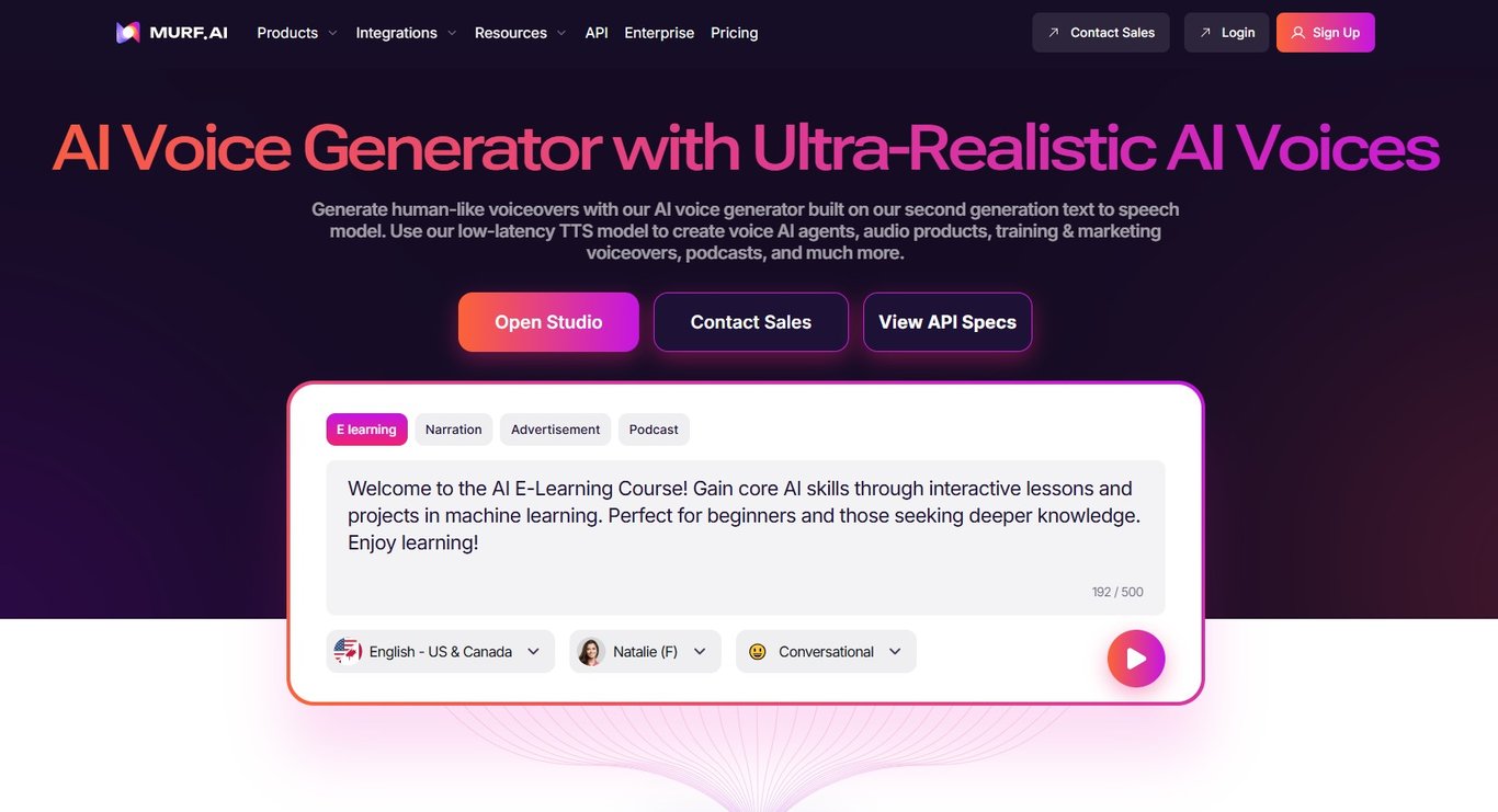 Murf.AI homepage interface displaying AI voice generation features