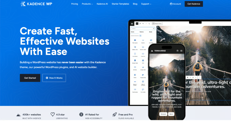 Kadence WP lightweight WordPress theme optimized for speed and SEO