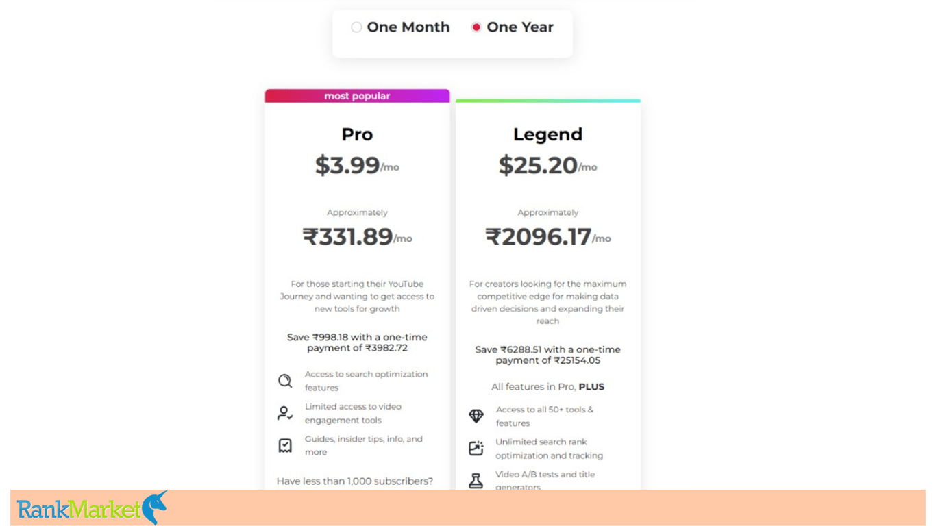 Tubebuddy Legend Package Information Page And Listed Price On The Official Site.