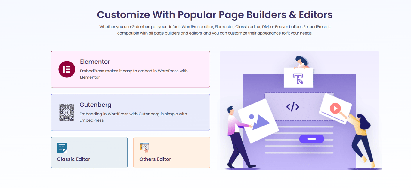 EmbedPress compatibility with Elementor, Gutenberg, Divi, and Beaver Builder