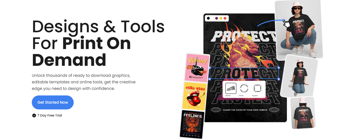 Vexels homepage dashboard showing the design creation interface and tool navigation for POD designers