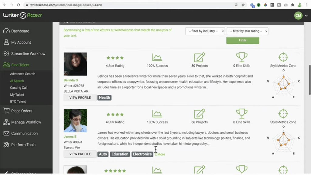 WriterAccess features