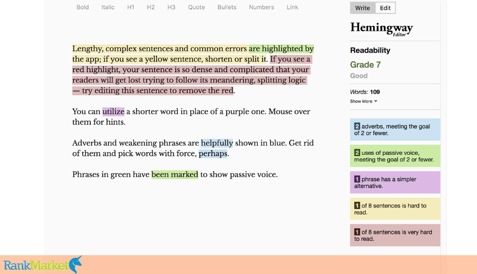 Hemingway Editor Features Highlighting Readability Score And Grammar Suggestions