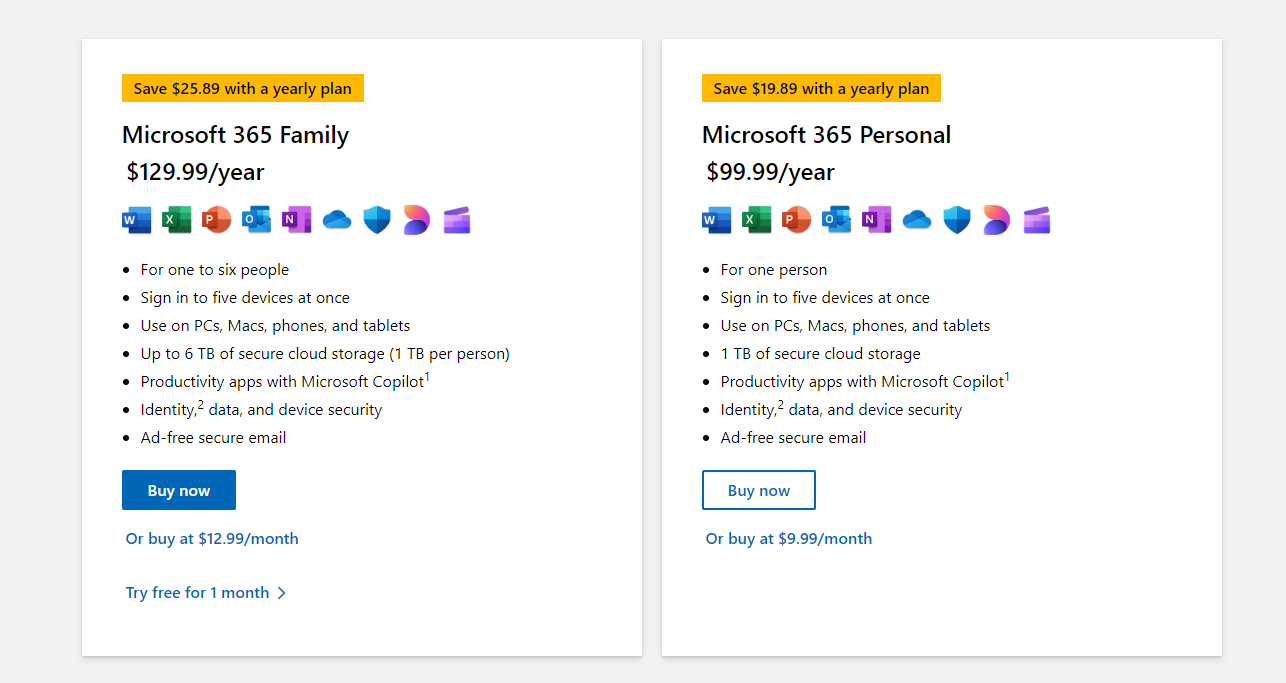 Microsoft 365 pricing plans