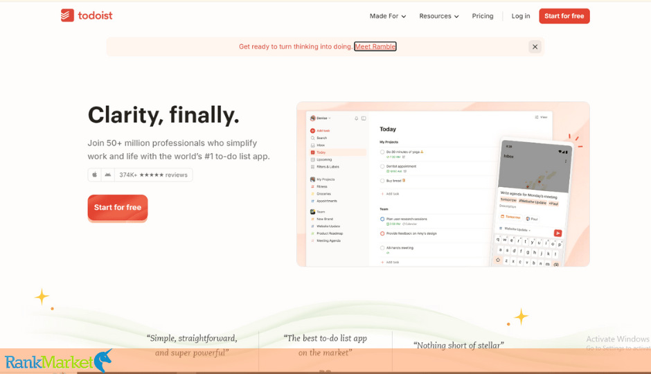 Todoist Task Management App Interface