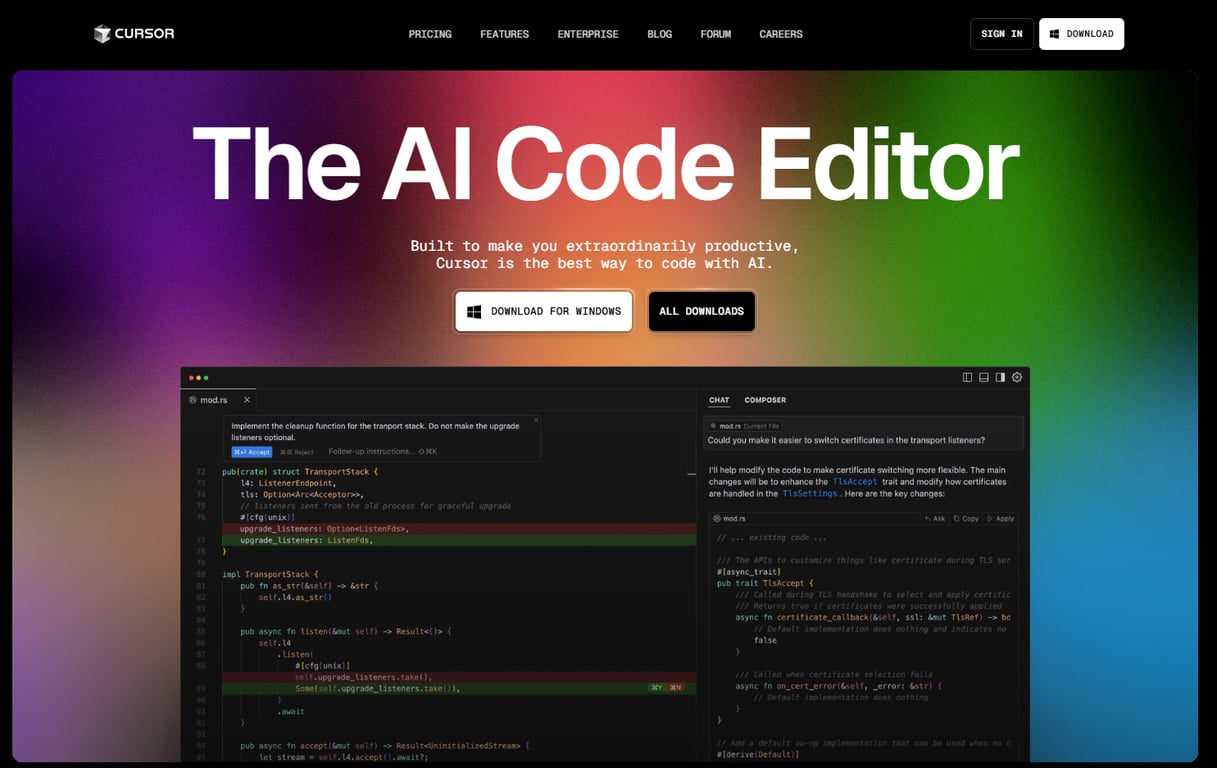 Cursor AI dashboard interface integrated with Visual Studio Code environment for AI-assisted coding