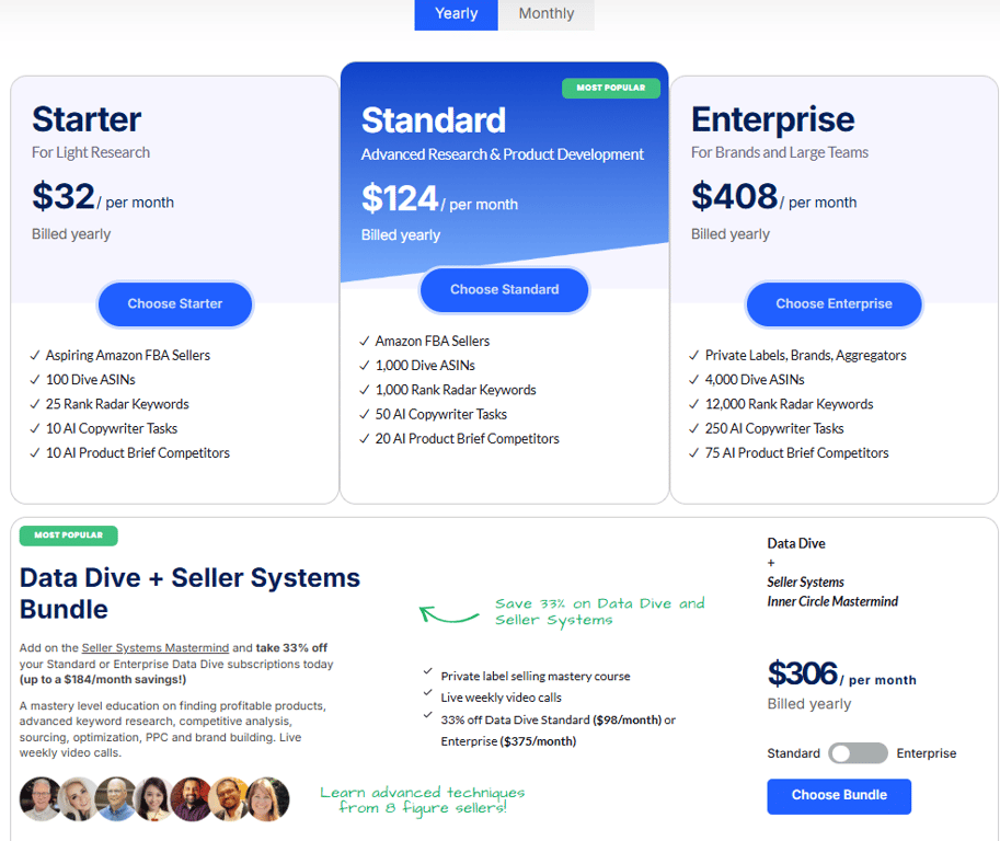 datadive-pricing-plans-comparing-starter-standard-enterprise-and-seller-systems-bundle
