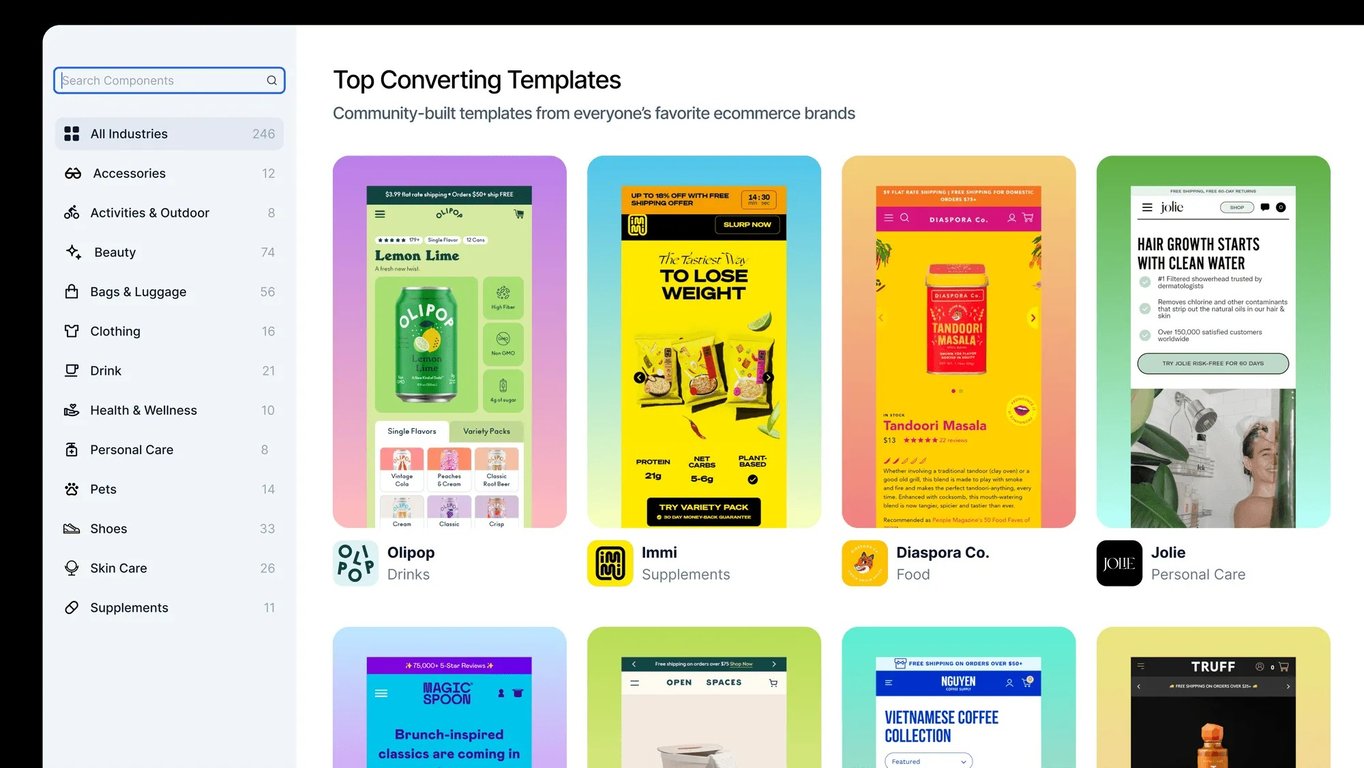 Replo's template library for Shopify