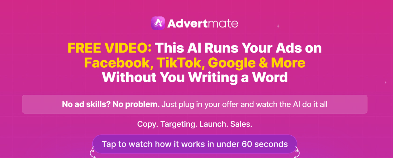 Advertmate dashboard showcasing AI-generated ad campaigns across major platforms.