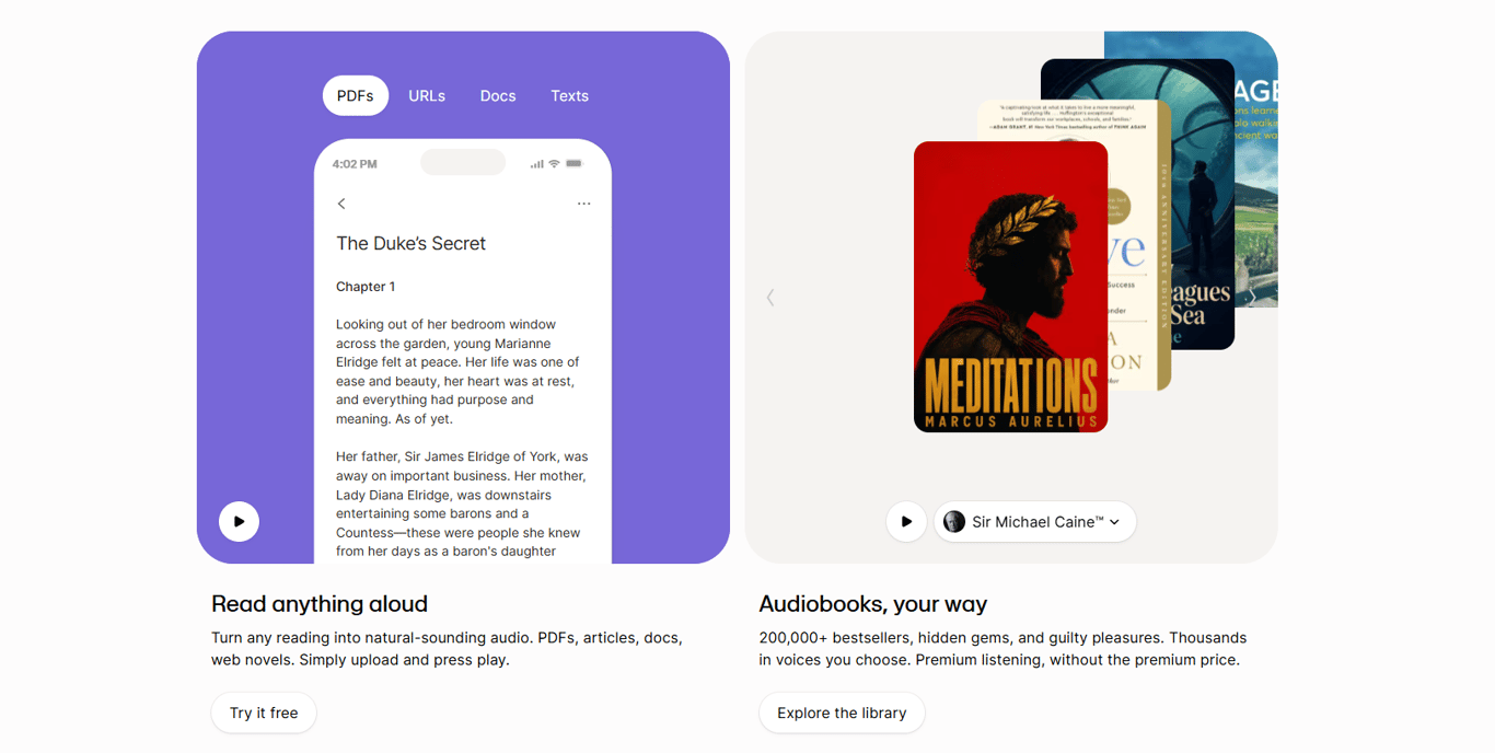 AI-text-to-speech-app-interface-showing-document-upload-options-and-bestselling-audiobooks-with-celebrity-narrator-choices