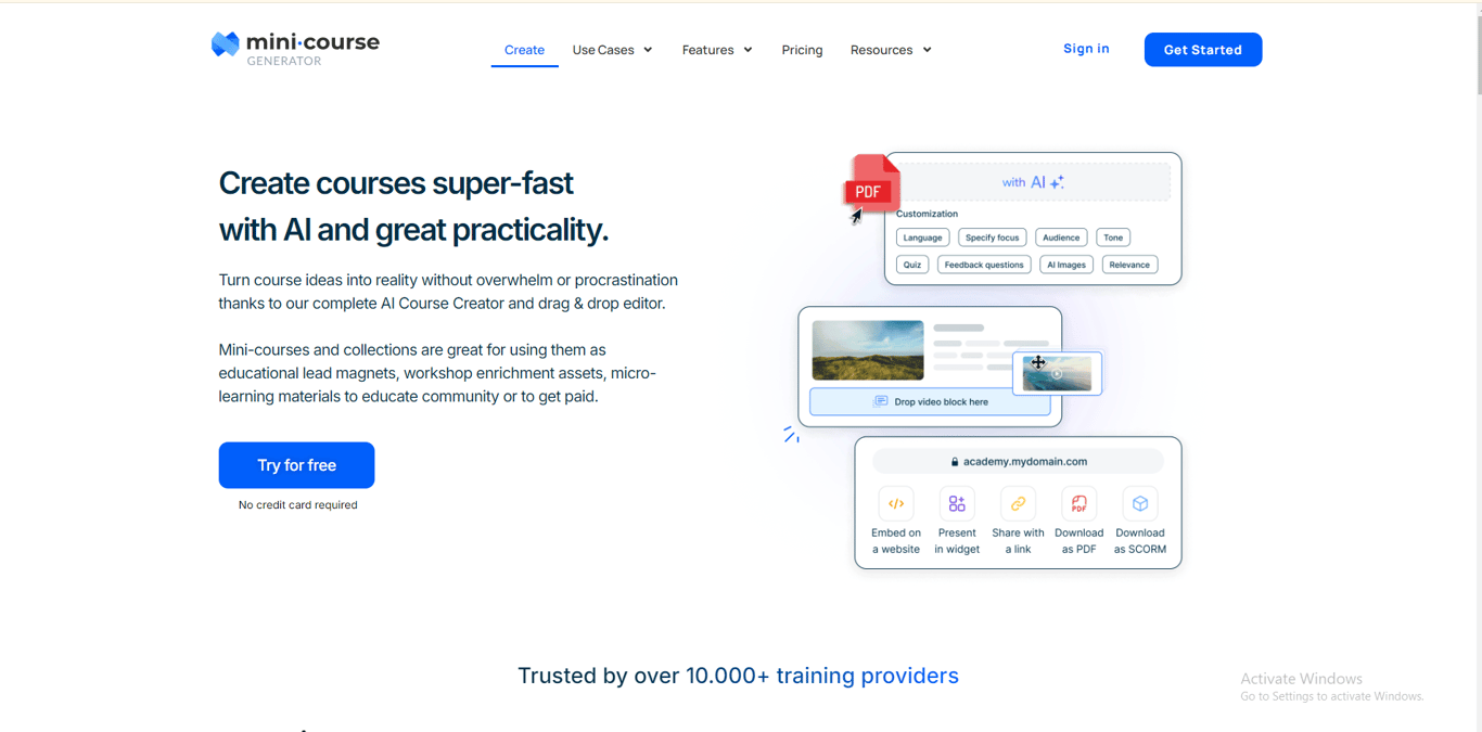 Mini Course Generator homepage