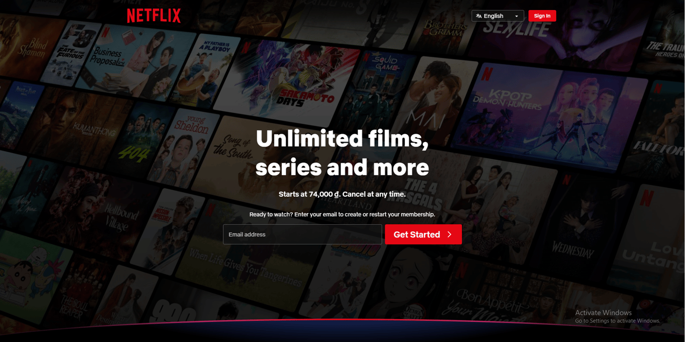 Netflix homepage