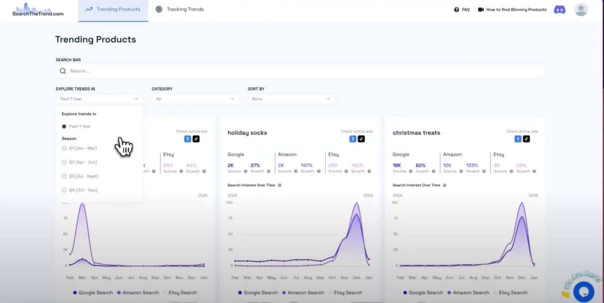 SearchTheTrend dashboard with seasonal quarter filters
