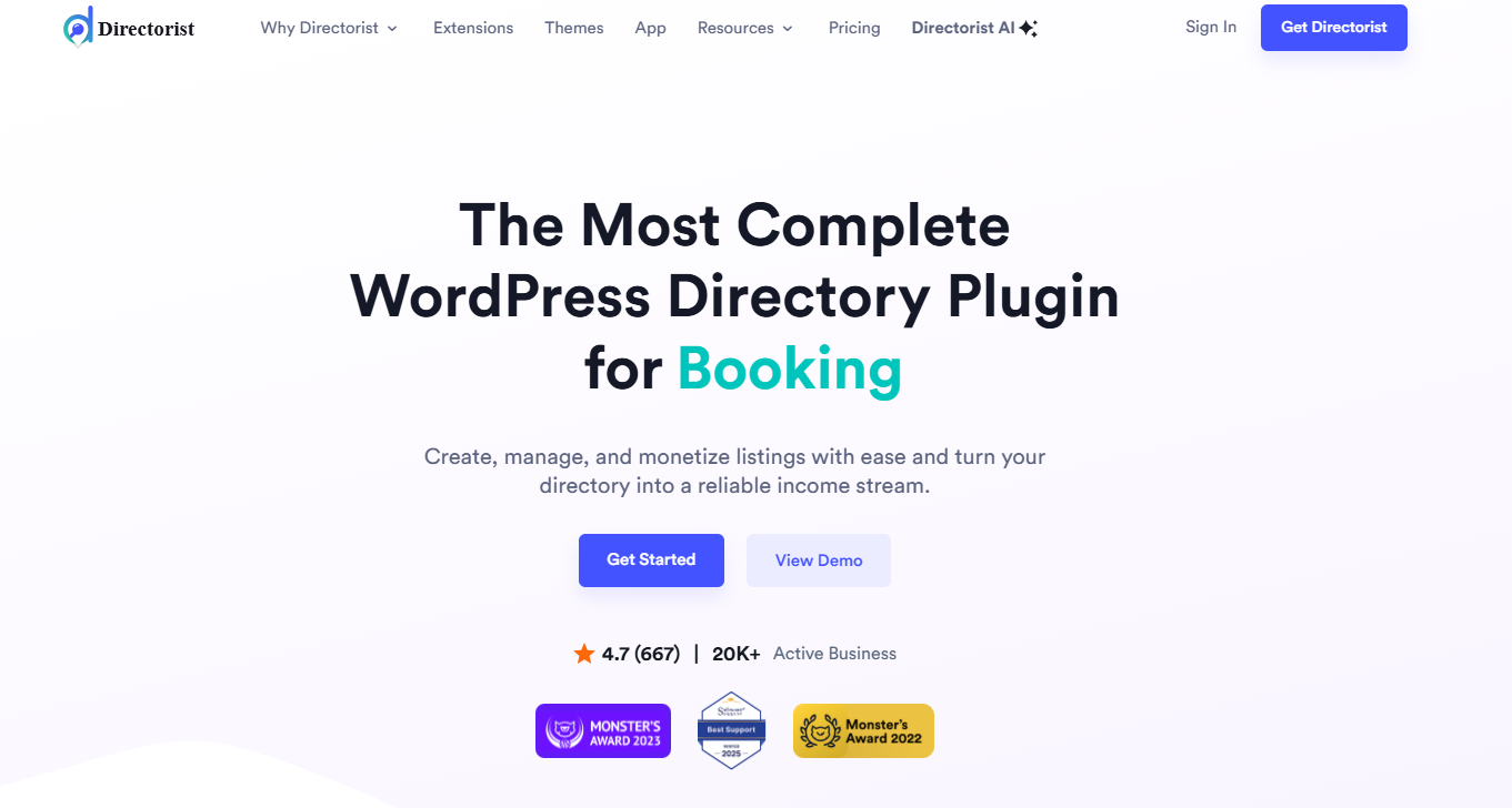 Directorist WordPress directory plugin dashboard with listing control, frontend submission, and monetization settings