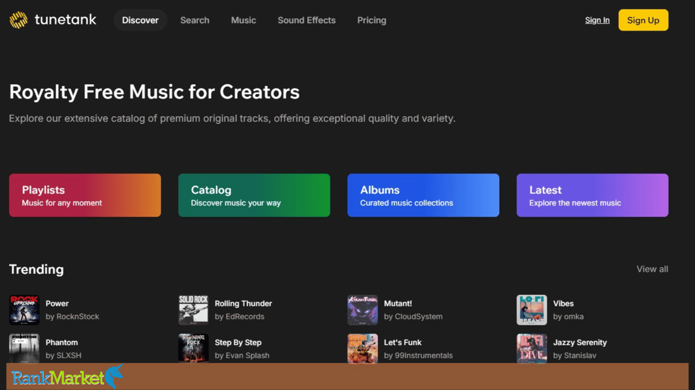 Tunetank Music Store Interface With Many Genres And Moods