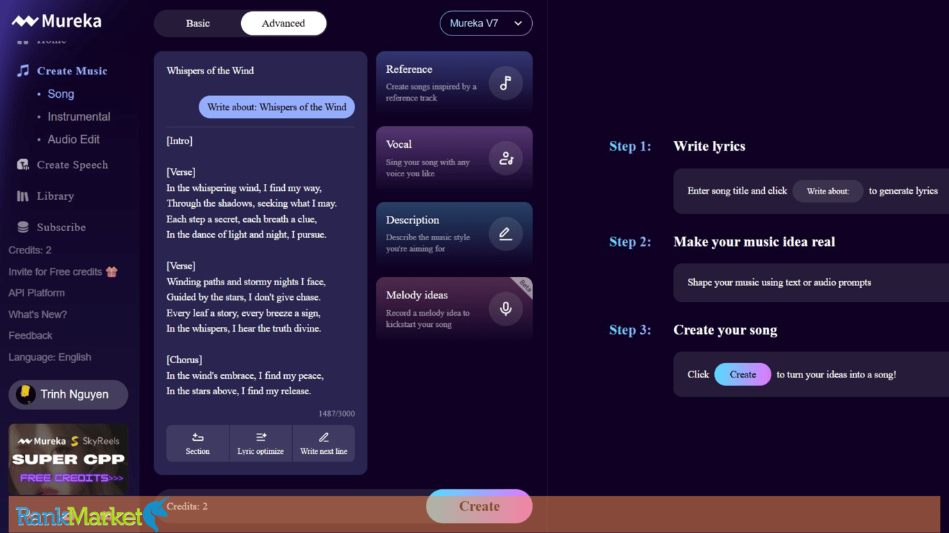Mureka Ai Dashboard With Automatic Music Creation Options