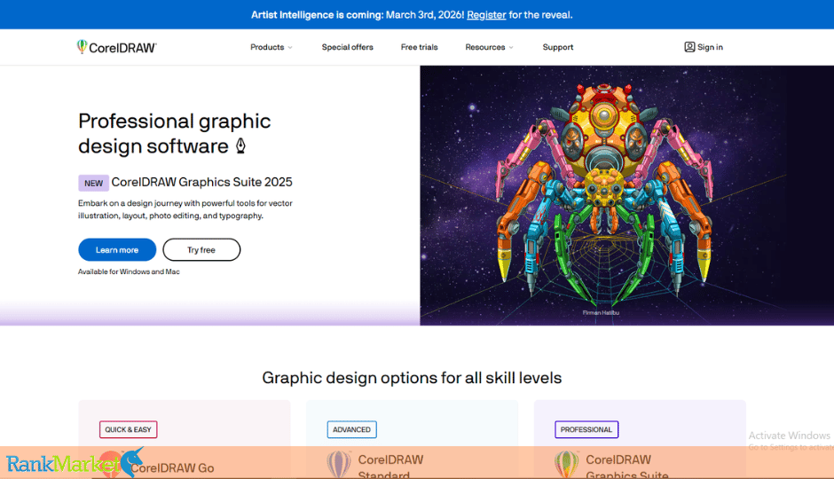 Coreldraw Official Website Interface For Graphic Design Software