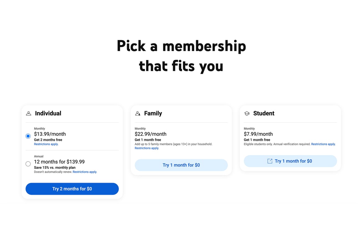 YouTube Premium pricing