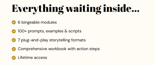 Storytelling-Creator-program-inclusions-list-showing-one-hundred-plus-prompts-and-plug-and-play-formats